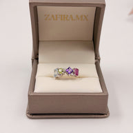 Family Ring 4 piedras Diseño 5 - Anillo Familiar de Oro (10k, 14k, 18k) o Plata 0.925 y Piedras de Nacimiento