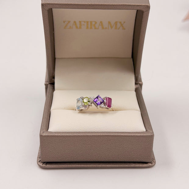 Family Ring 4 piedras Diseño 5 - Anillo Familiar de Oro (10k, 14k, 18k) o Plata 0.925 y Piedras de Nacimiento