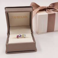 Family Ring 4 piedras Diseño 5 - Anillo Familiar de Oro (10k, 14k, 18k) o Plata 0.925 y Piedras de Nacimiento