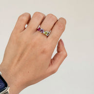 Family Ring 4 piedras Diseño 5 - Anillo Familiar de Oro (10k, 14k, 18k) o Plata 0.925 y Piedras de Nacimiento