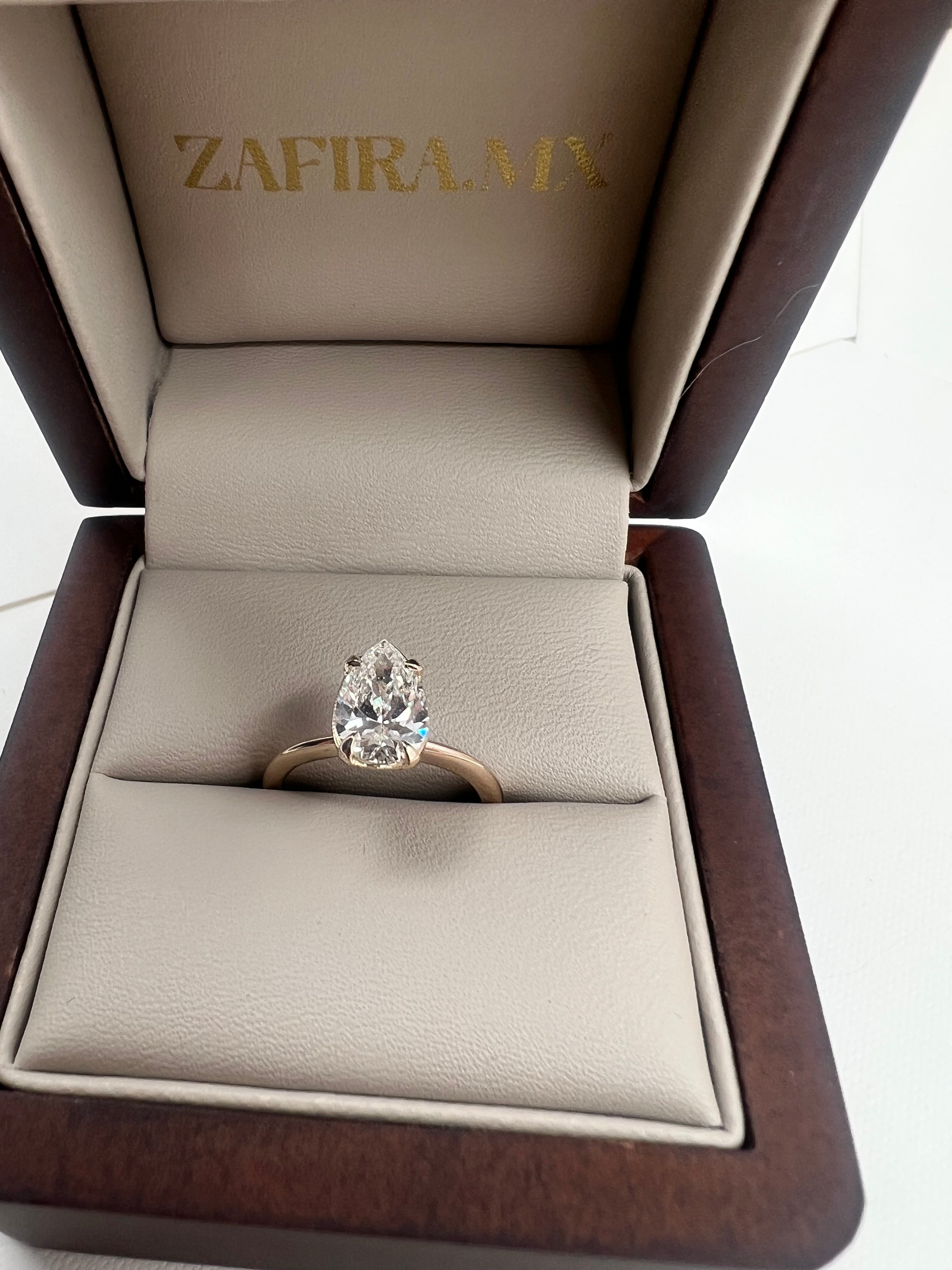 Anillo de Compromiso 1.5ct PERA Solitario - Anillo de Compromiso en Oro (10k, 14k, 18k) o Plata 0.925 y Diamante Lab-Grown o Moissanita