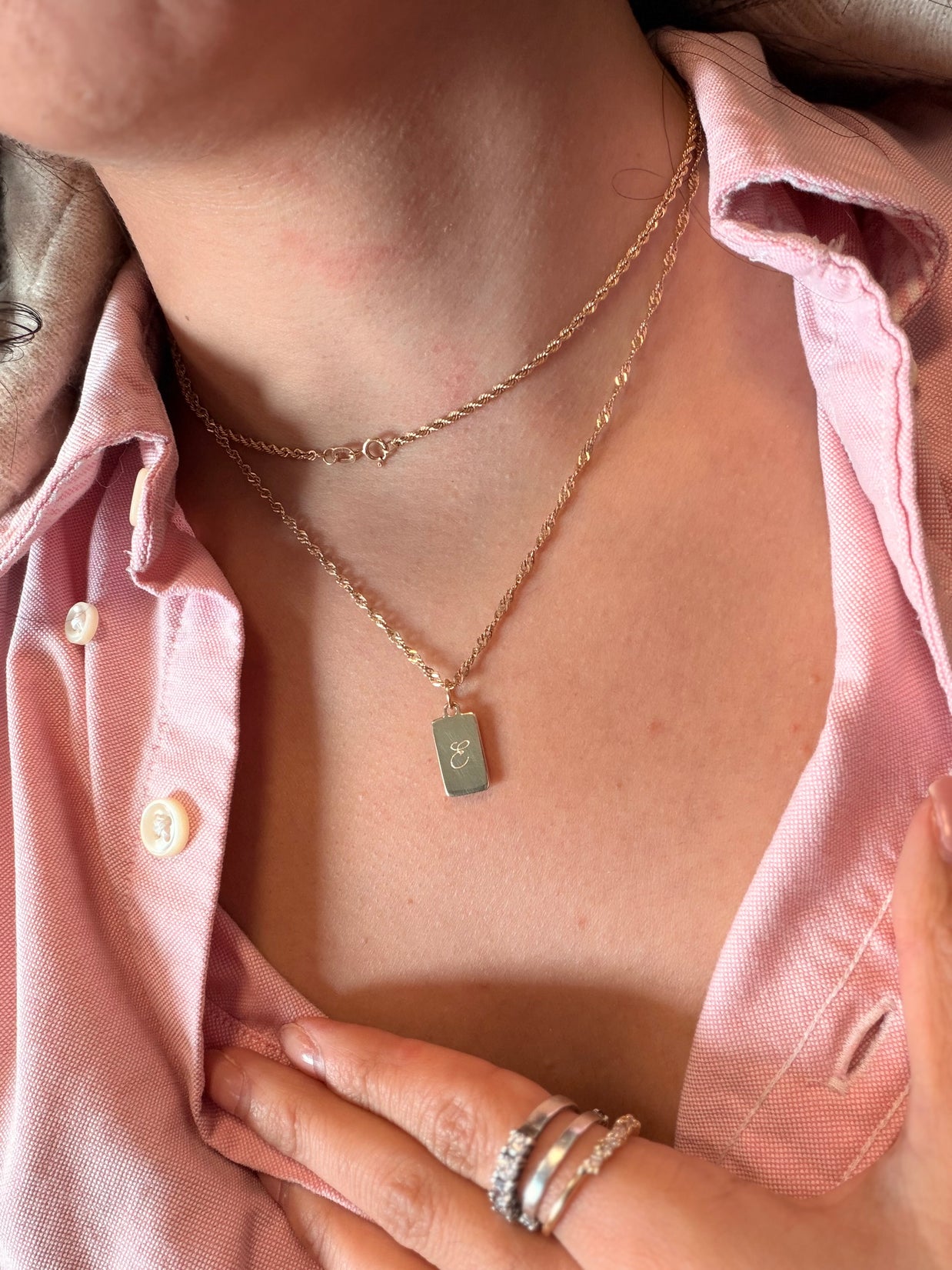 Collar Family Tag 2 Piedras (Placa Personalizable) - Joyería Personalizada en Oro (10k, 14k, 18k) o Plata 0.925