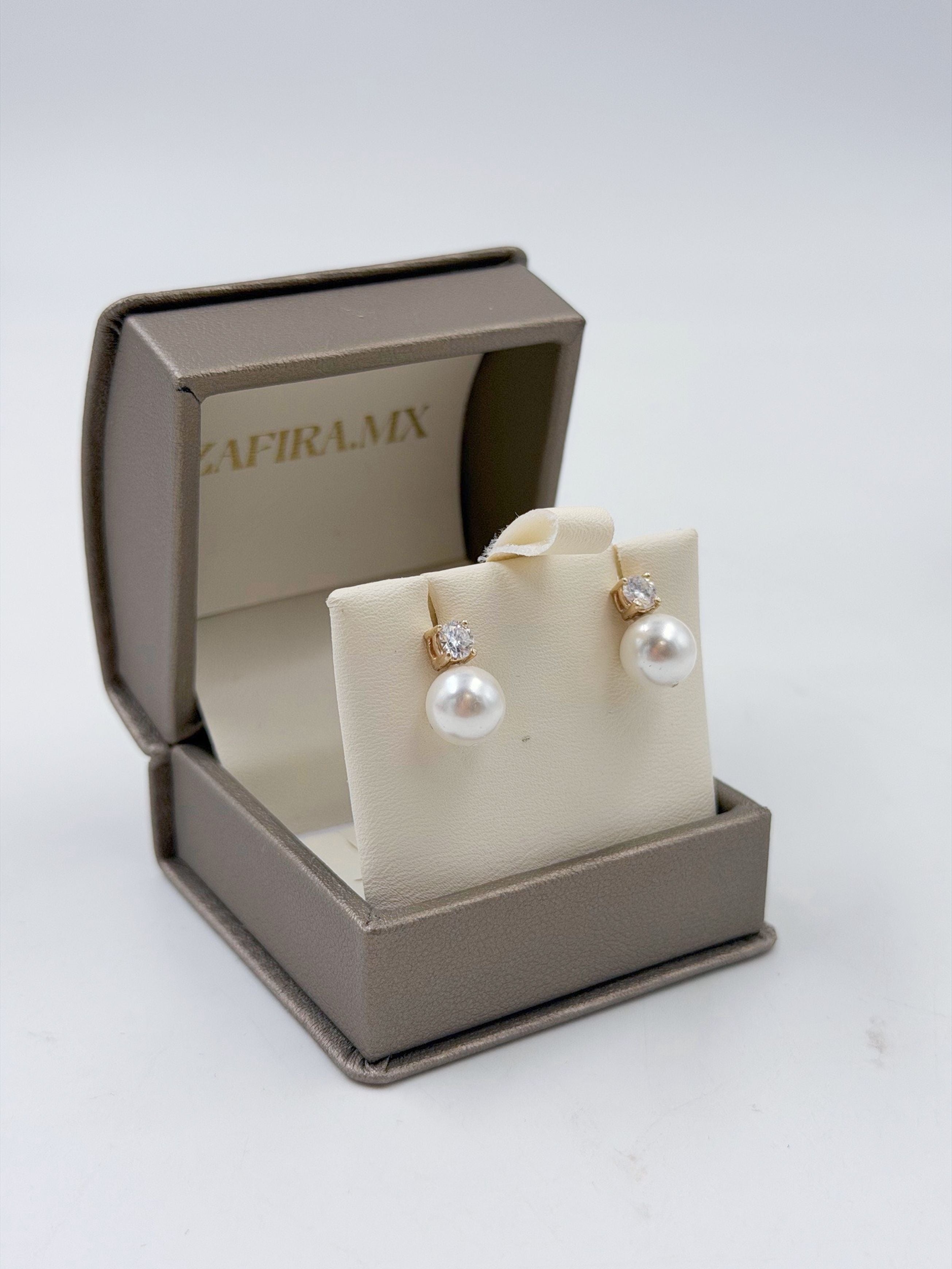 Arete perla con brillantes - Aretes de Oro (10k, 14k y 18k) y Plata 0.925