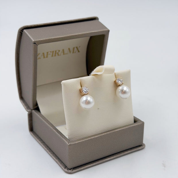 Arete perla con brillantes - Aretes de Oro (10k, 14k y 18k) y Plata 0.925