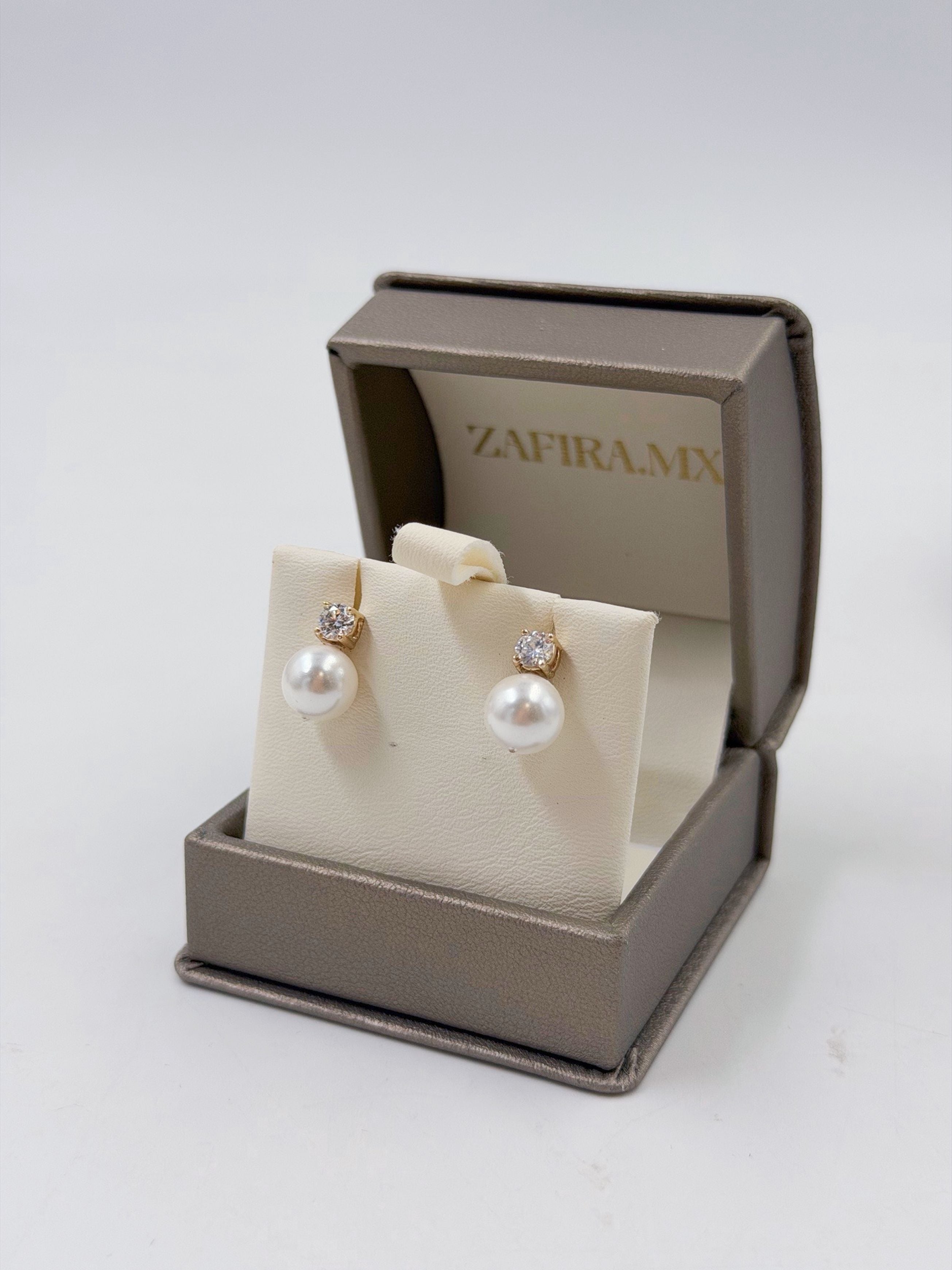 Arete perla con brillantes - Aretes de Oro (10k, 14k y 18k) y Plata 0.925