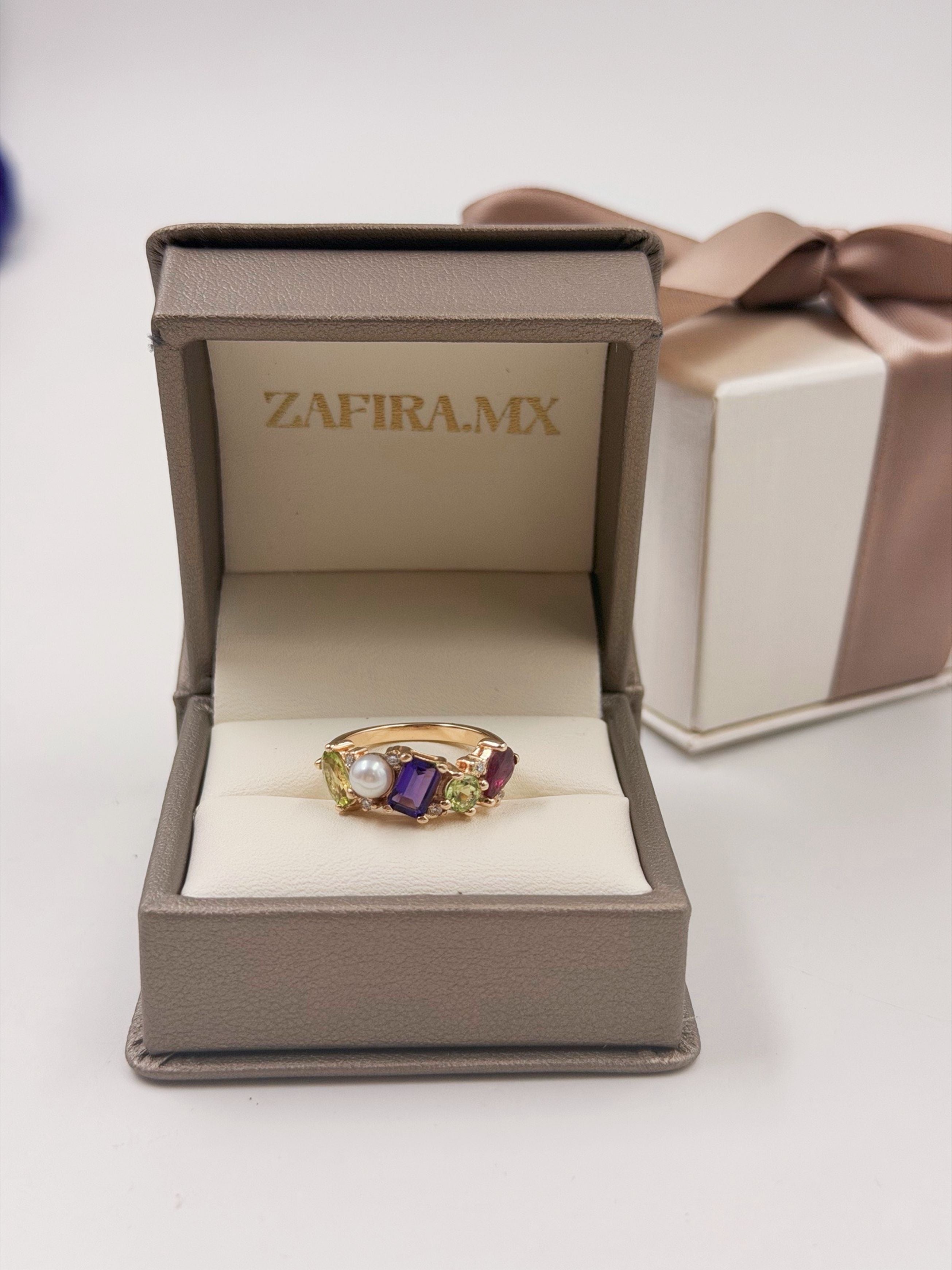 Family Ring 5 piedras Diseño 2 - Anillo Familiar de Oro (10k, 14k, 18k) y Piedras de Nacimiento