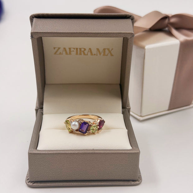 Family Ring 5 piedras Diseño 2 - Anillo Familiar de Oro (10k, 14k, 18k) y Piedras de Nacimiento