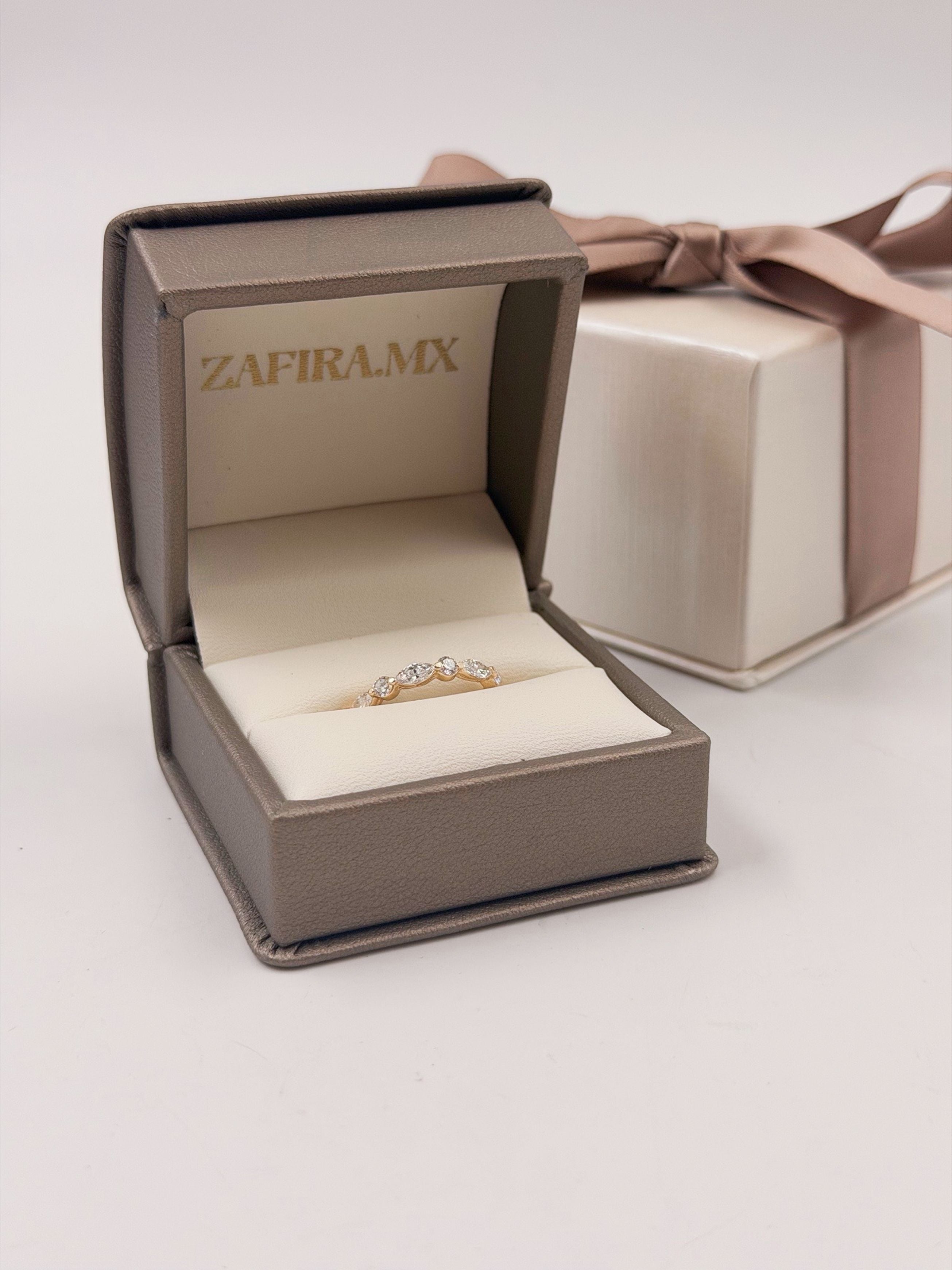 Anillo Media Churumbela Grecia Alternada Marquise y Piedra Redonda- Joyería Fina en Oro Sólido (10k, 14k, 18k) o plata 0.925