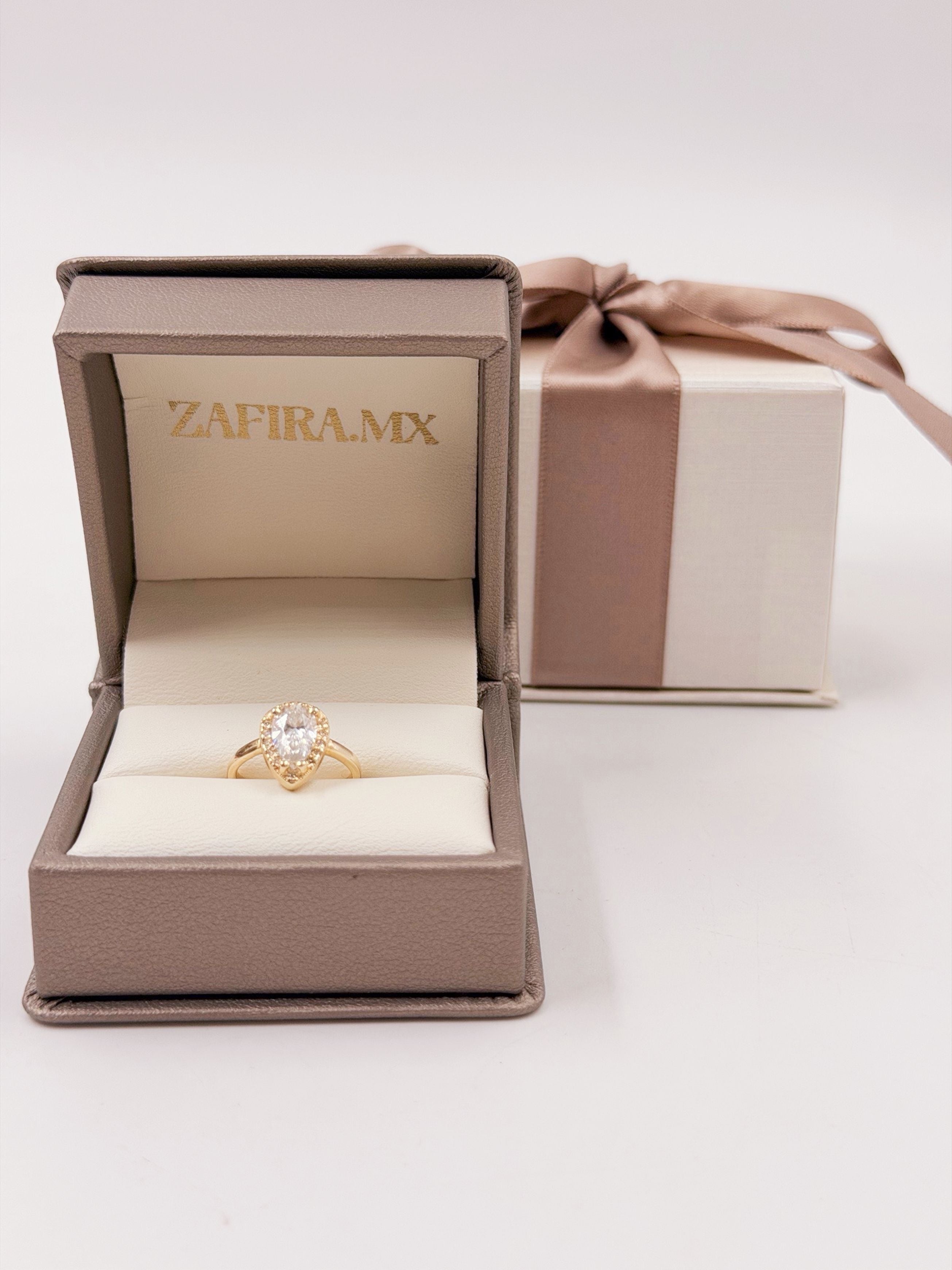 Pinky Ring Gala 1.0ct Corte Pera con Halo - Joyería Fina en Oro Sólido (10k, 14k, 18k) o plata 0.925