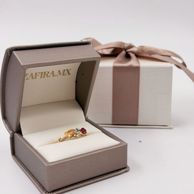 Family Ring 4 piedras Diseño 6 - Anillo Familiar de Oro (10k, 14k, 18k) o Plata 0.925 y Piedras de Nacimiento