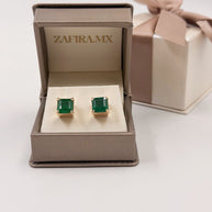 Aretes de Esmeralda Corte Princesa (Cuadrada) con Acento de Diamante - Oro (10k, 14k y 18k) y Plata 0.925