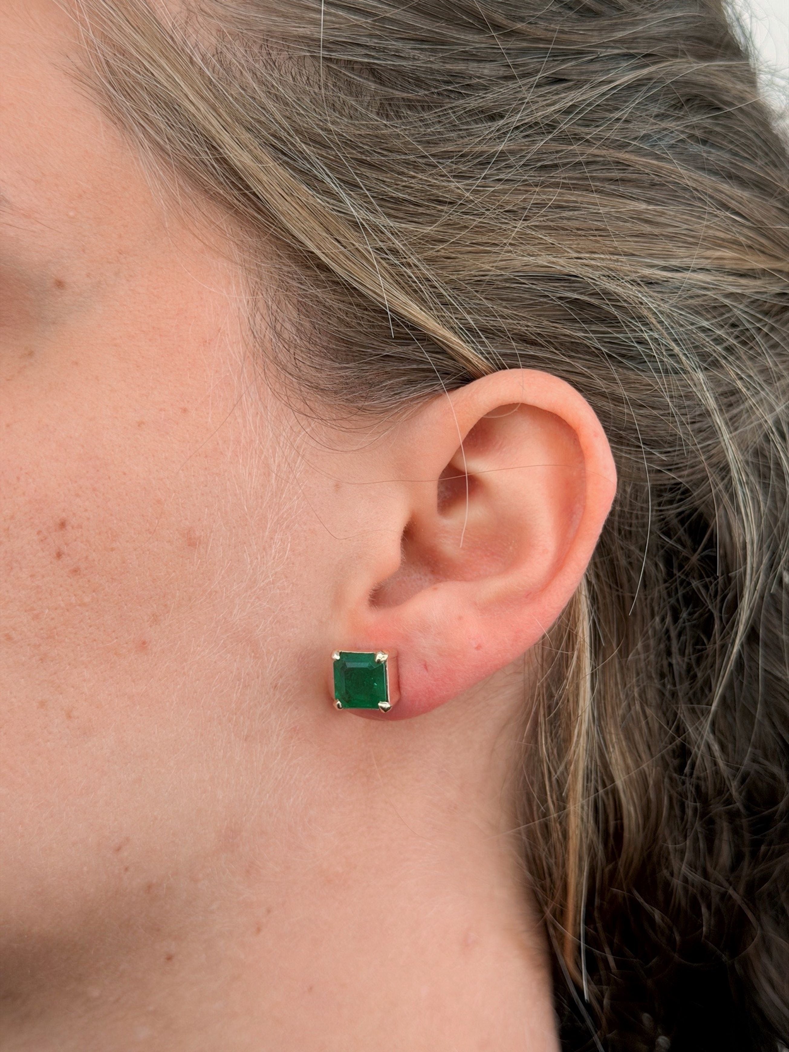 Aretes de Esmeralda Corte Princesa (Cuadrada) con Acento de Diamante - Oro (10k, 14k y 18k) y Plata 0.925