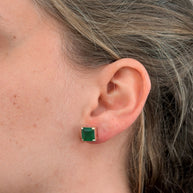 Aretes de Esmeralda Corte Princesa (Cuadrada) con Acento de Diamante - Oro (10k, 14k y 18k) y Plata 0.925
