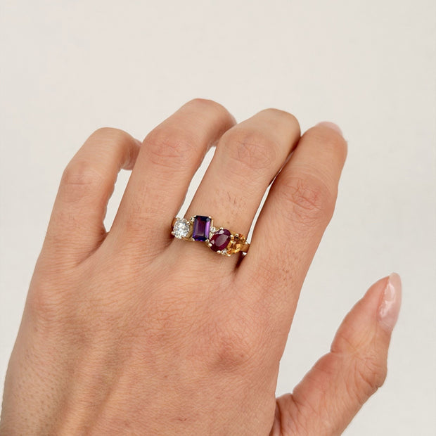 Family Ring 4 piedras Diseño 8 - Anillo Familiar de Oro (10k, 14k, 18k) o Plata 0.925 y Piedras de Nacimiento