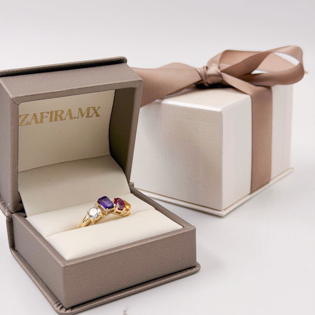 Family Ring 4 piedras Diseño 8 - Anillo Familiar de Oro (10k, 14k, 18k) o Plata 0.925 y Piedras de Nacimiento