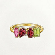 Family Ring 4 piedras Diseño 7 - Anillo Familiar de Oro (10k, 14k, 18k) o Plata 0.925 y Piedras de Nacimiento