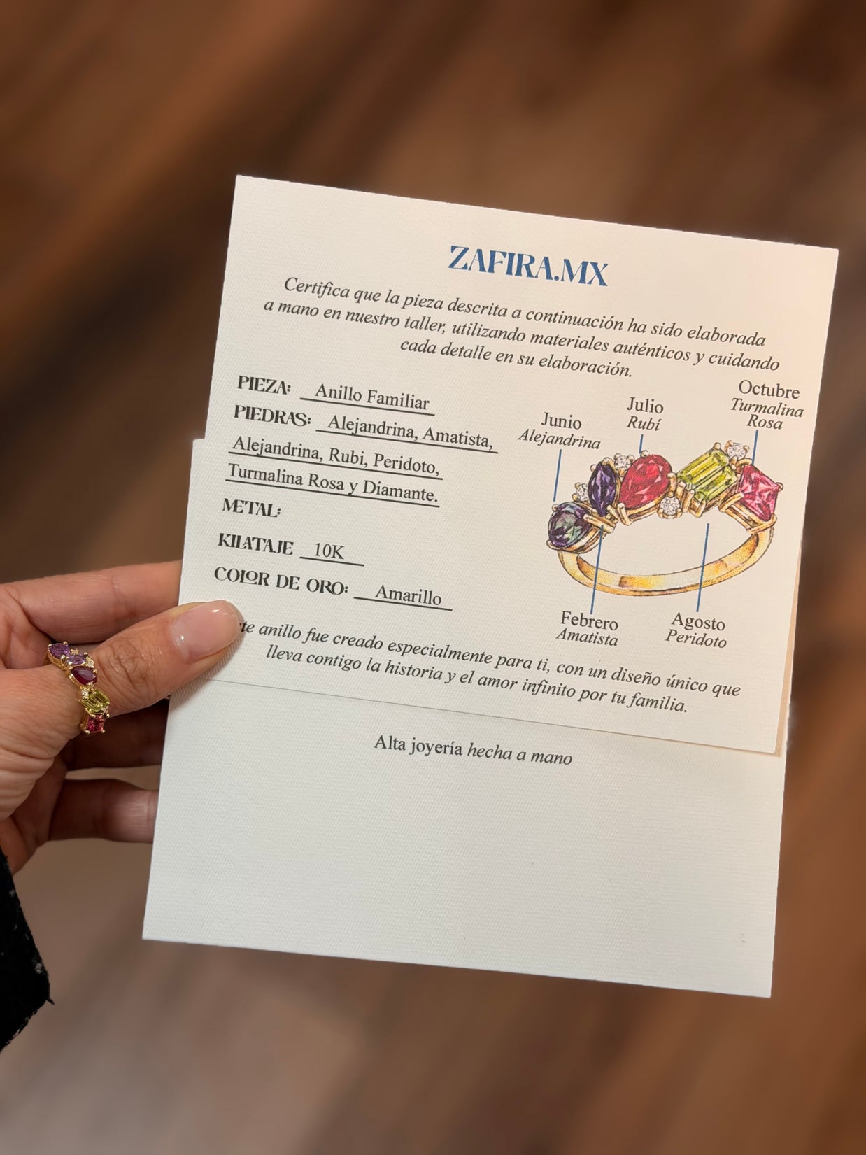 Family Ring 6 piedras Diseño 1 - Anillo Familiar de Oro (10k, 14k, 18k) y Piedras de Nacimiento