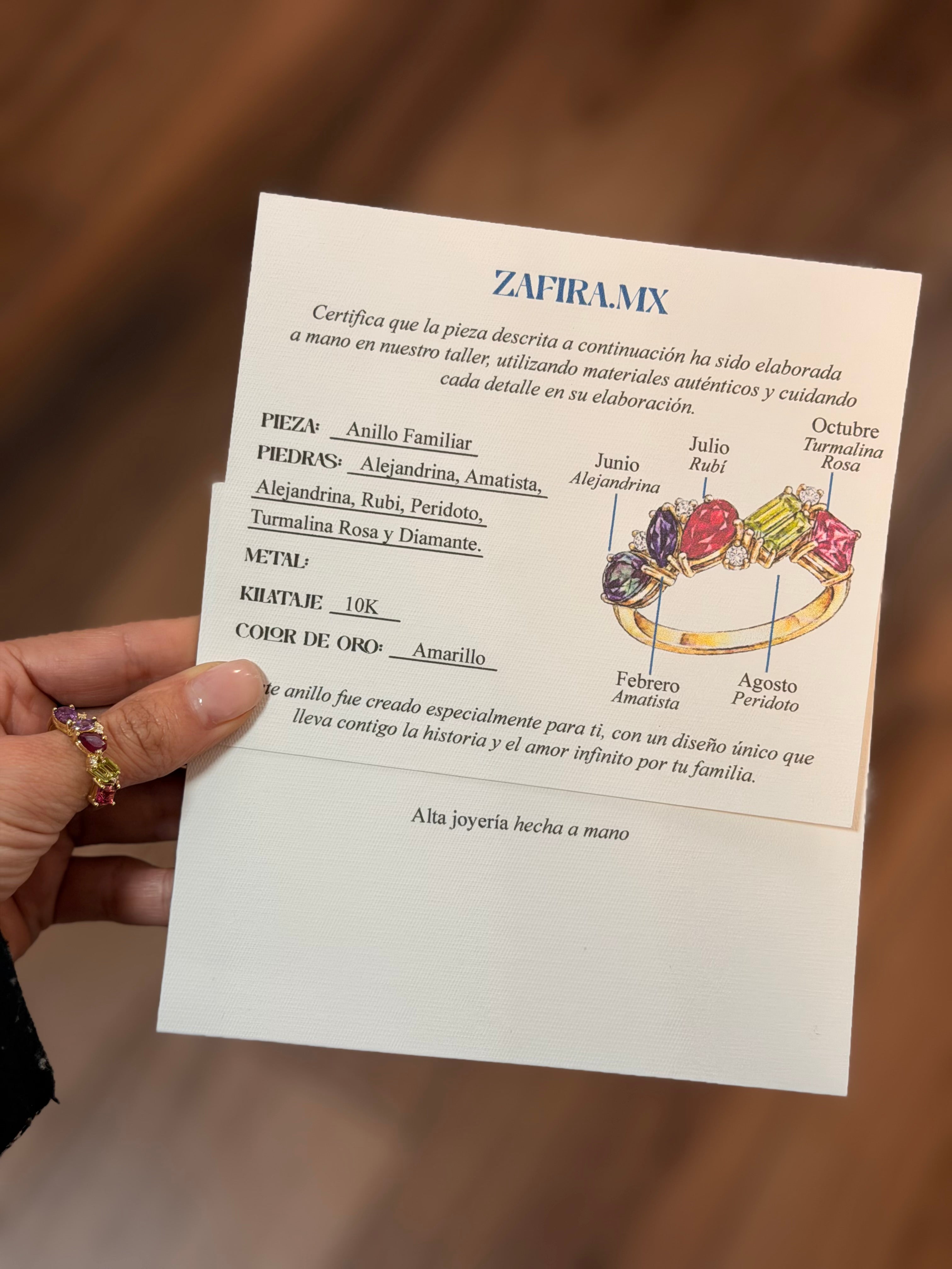 Family Ring 6 piedras Diseño 1 - Anillo Familiar de Oro (10k, 14k, 18k) y Piedras de Nacimiento