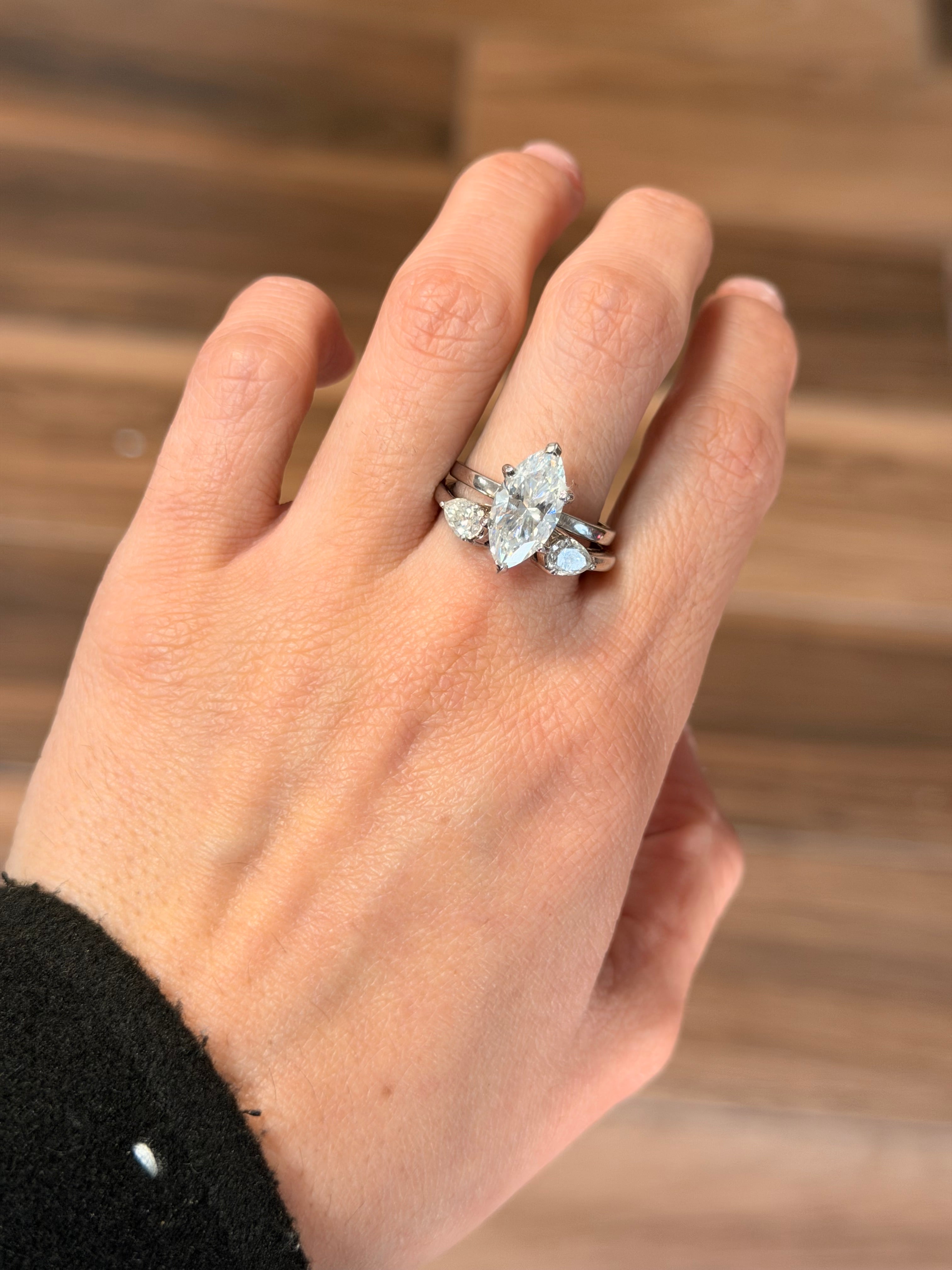 Bridal Set Fer: Anillo Marquise (2.0 ct) + anillo abierto de Peras (0.5 ct) - Anillo de Compromiso set en Oro (10k, 14k, 18k) y Diamante Lab-Grown o Moissanita