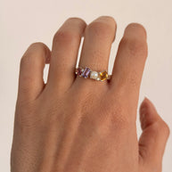 Family Ring 4 piedras Diseño 9 - Anillo Familiar de Oro (10k, 14k, 18k) o Plata 0.925