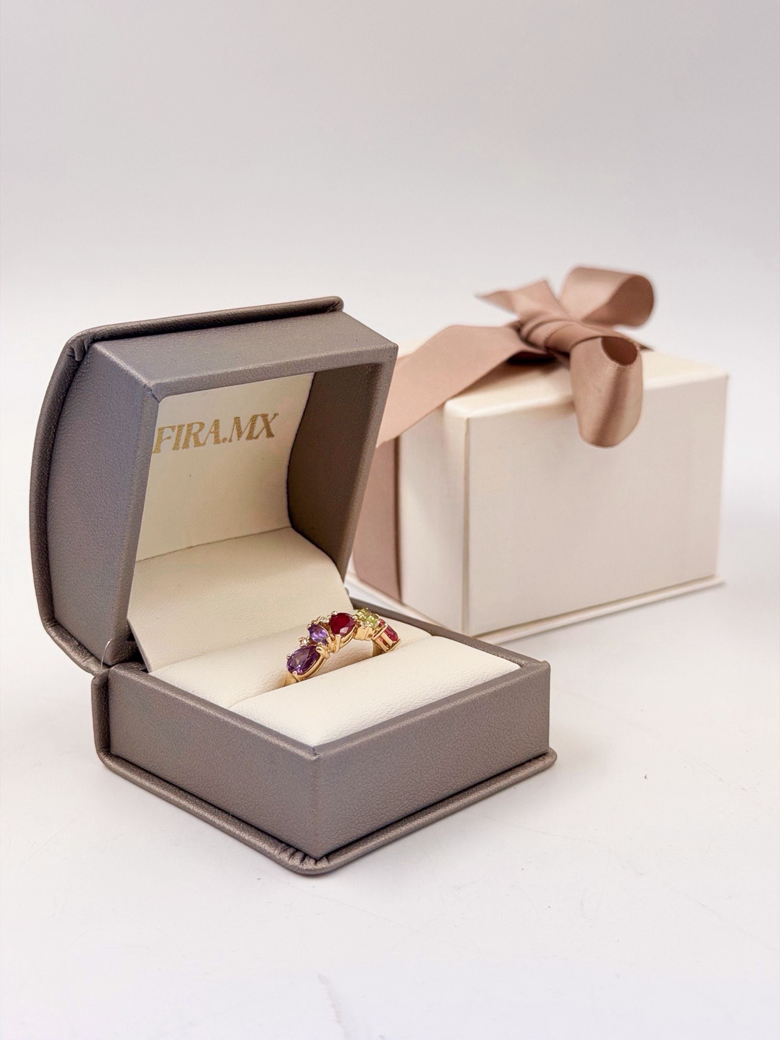 Family Ring 6 piedras Diseño 1 - Anillo Familiar de Oro (10k, 14k, 18k) y Piedras de Nacimiento