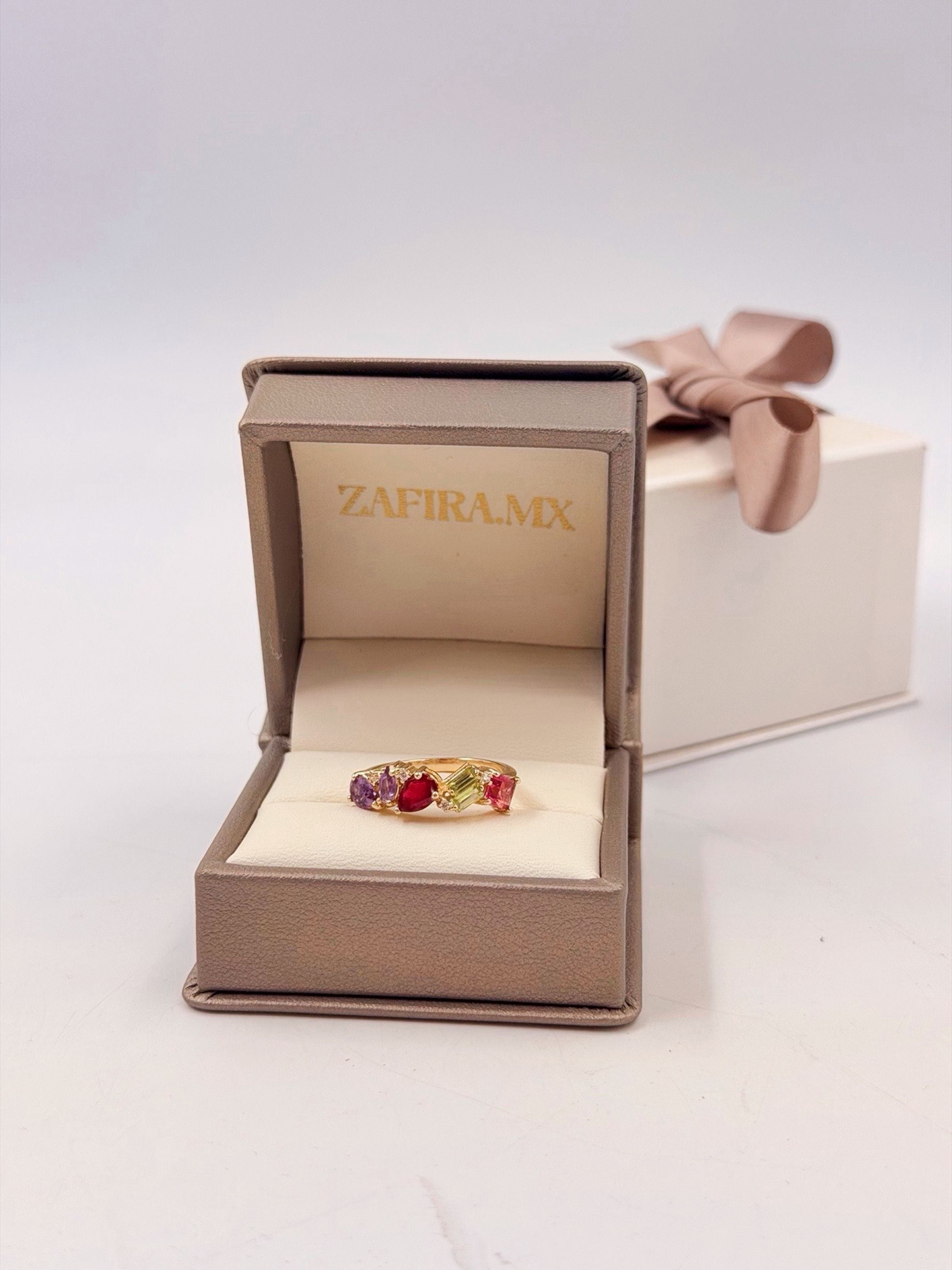 Family Ring 6 piedras Diseño 1 - Anillo Familiar de Oro (10k, 14k, 18k) y Piedras de Nacimiento