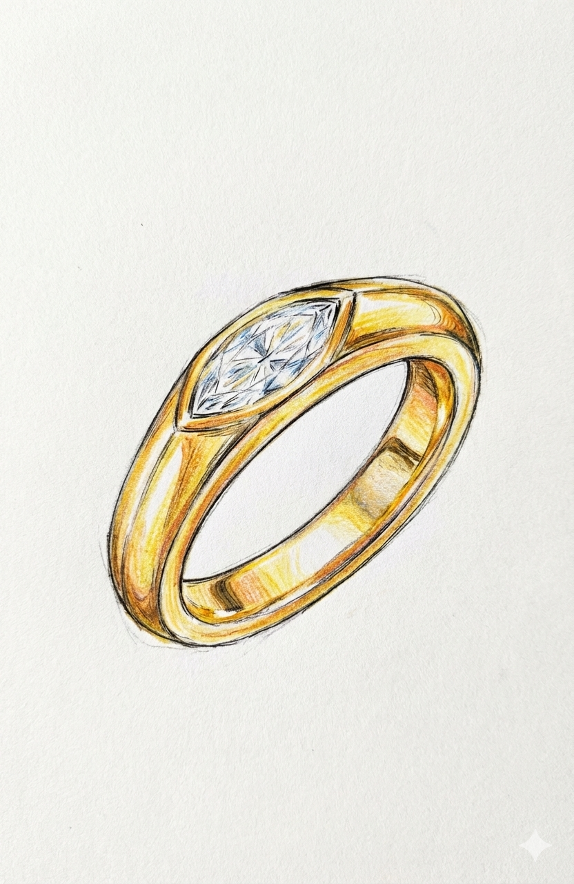 Pinky ring Marquise 0.5ct - Joyería Fina en Oro Sólido (10k, 14k, 18k)