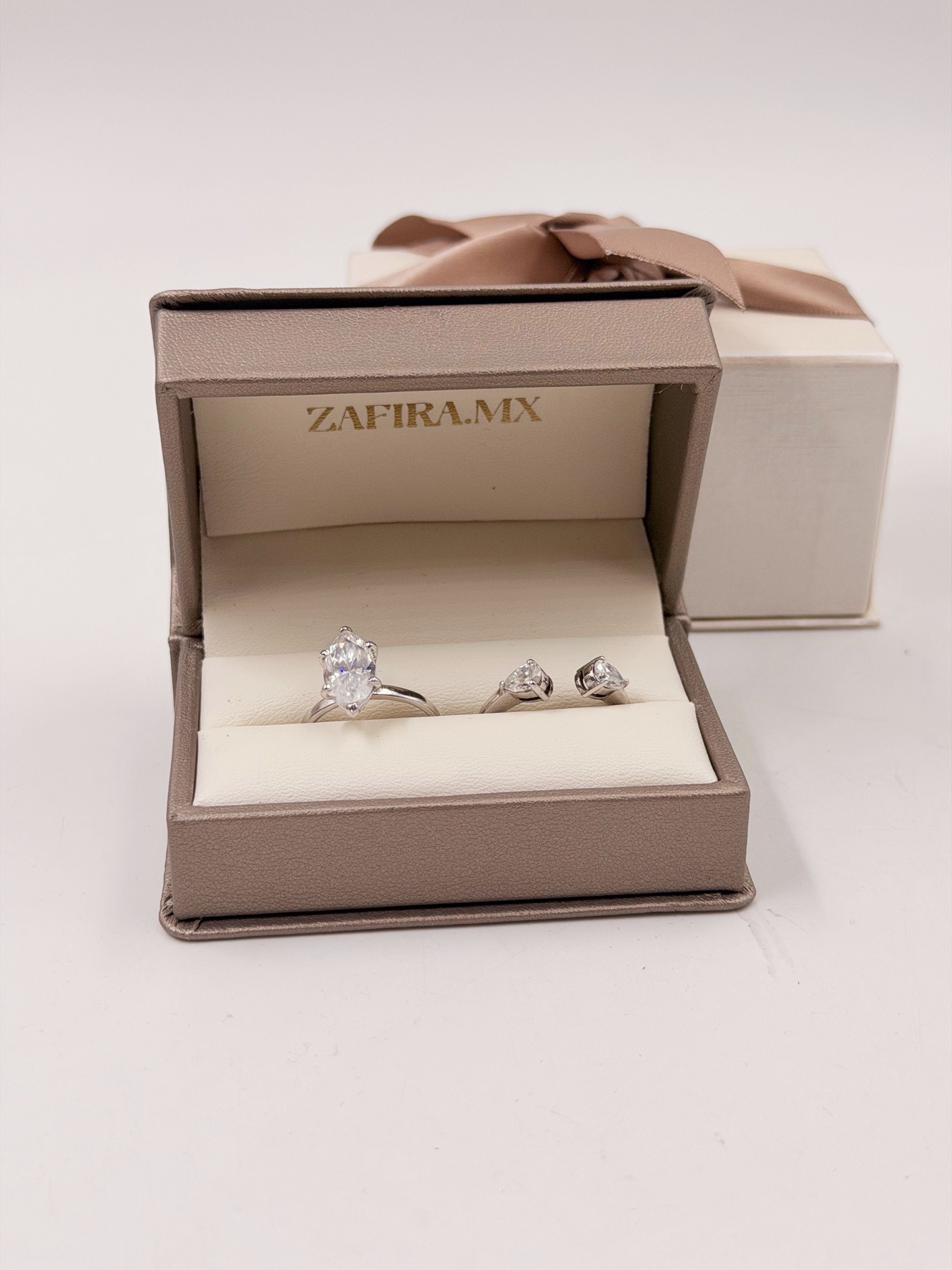 Bridal Set Fer: Anillo Marquise (2.0 ct) + anillo abierto de Peras (0.5 ct) - Anillo de Compromiso set en Oro (10k, 14k, 18k) y Diamante Lab-Grown o Moissanita