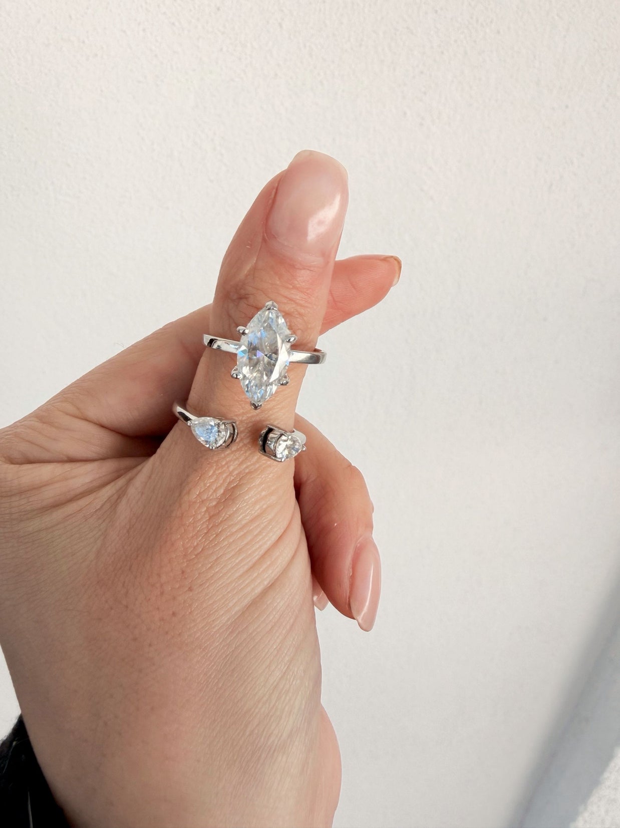 Bridal Set Fer: Anillo Marquise (2.0 ct) + anillo abierto de Peras (0.5 ct) - Anillo de Compromiso set en Oro (10k, 14k, 18k) y Diamante Lab-Grown o Moissanita