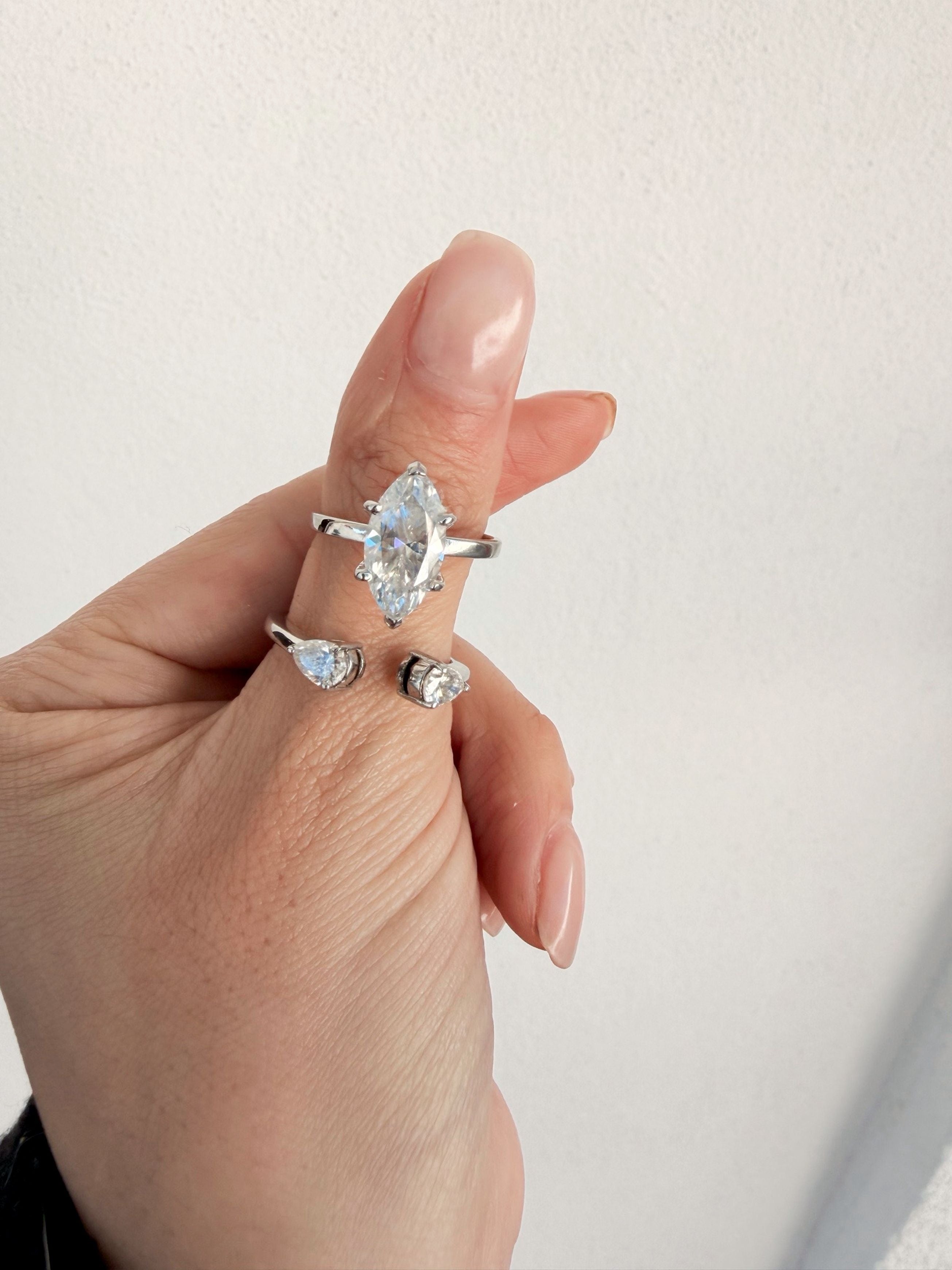 Bridal Set Fer: Anillo Marquise (2.0 ct) + anillo abierto de Peras (0.5 ct) - Anillo de Compromiso set en Oro (10k, 14k, 18k) y Diamante Lab-Grown o Moissanita