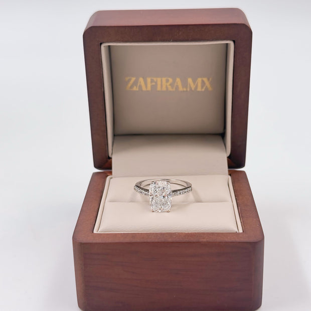 Anillo de Compromiso 3.0 ct Corte CUSHION ELONGATED con media churumbela- Anillo de Compromiso en Oro (10k, 14k, 18k)  y Diamante Lab-Grown