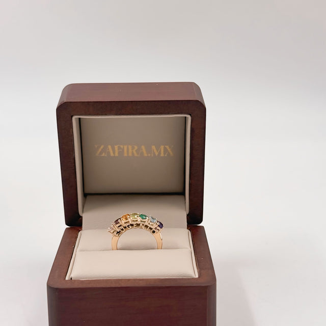 Anillo Mamá con Nombre de Hijo y Piedras - Oro (10k, 14k, 18k) o Plata 0.925