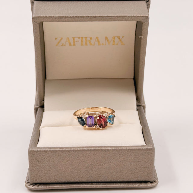 Family Ring 4 piedras Diseño 1 - Anillo Familiar de Oro (10k, 14k, 18k) o plata 0.925 y Piedras de Nacimiento