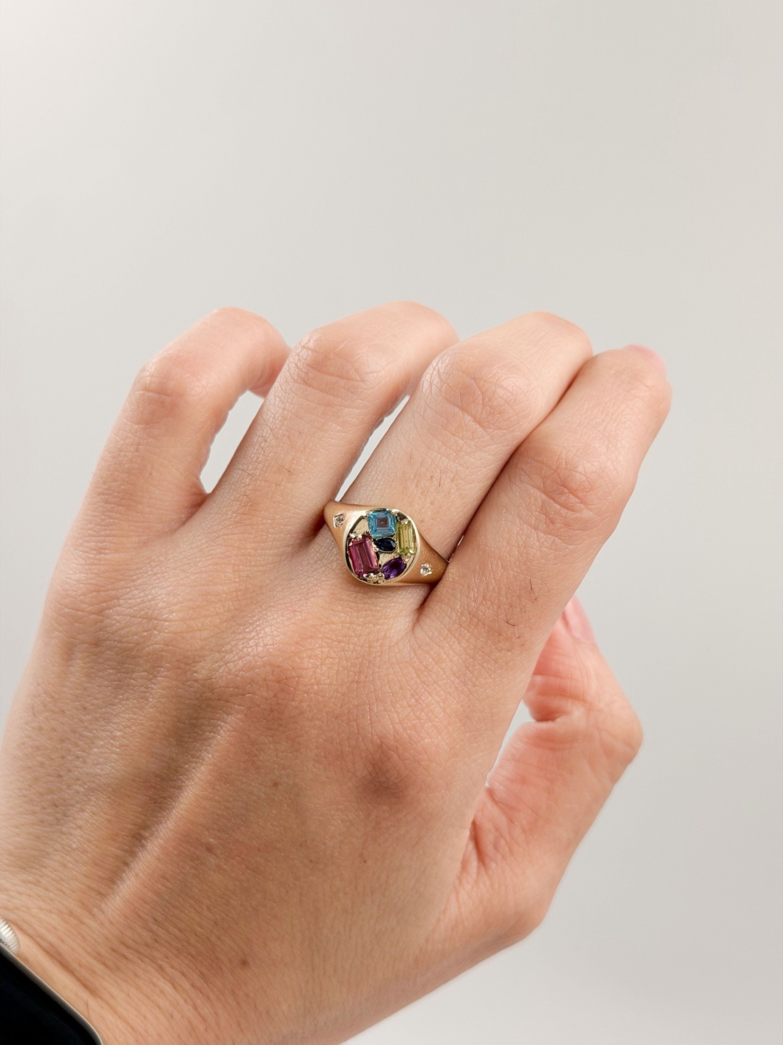 Family Ring Sello - Anillo Familiar de Oro (10k, 14k, 18k) y Piedras de Nacimiento