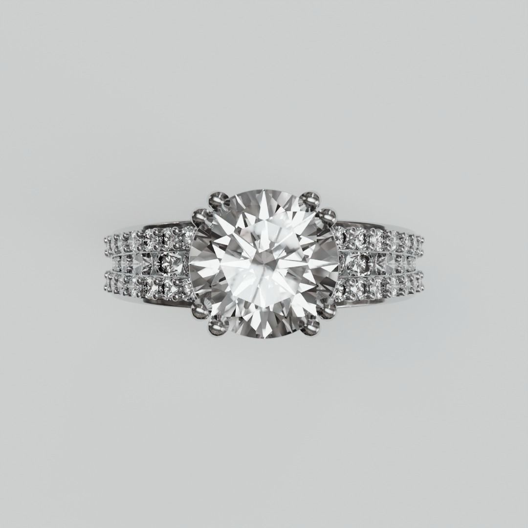 Anillo de Compromiso 1.5 ct Corte REDONDO con triple banda diamante labgrown. - Anillo de Compromiso en Oro (10k, 14k, 18k) y Diamante Lab-Grown