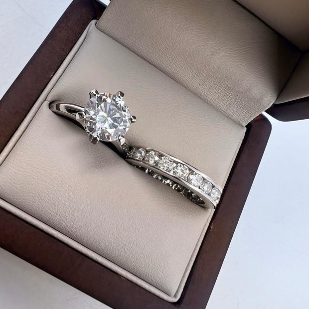 Bridal Set Solitario Diamante Lab 2ct y Churumbela  Completa 3mm Diamante Lab-grown - Anillo de Compromiso en Oro (10k, 14k, 18k) y Diamante Lab-Grown o Moissanita