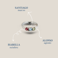Anillo Familiar 3 piedras - Anillo Familiar de Oro (10k, 14k, 18k) y Piedras de Nacimiento