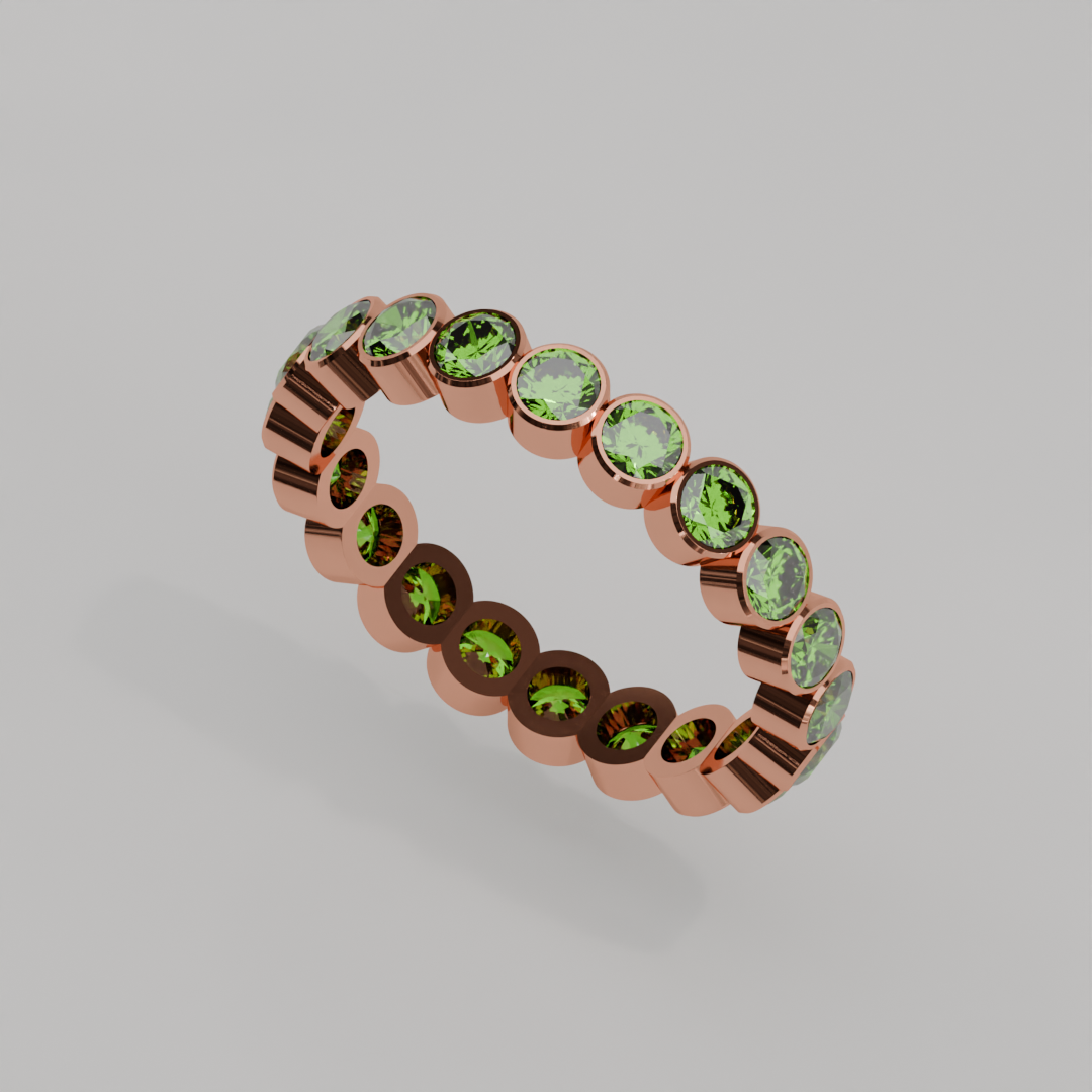 Anillo Churumbela Completa Peridoto Birthstone Agosto Bisel (3.0mm) - Joyería Fina en Oro Sólido (10k, 14k, 18k) o Plata 0.925