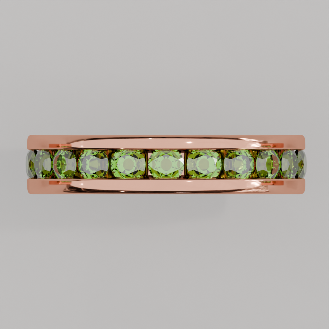 Anillo Churumbela Completa Peridoto Birthstone Agosto Canal (3.0mm) - Joyería Fina en Oro Sólido (10k, 14k, 18k) o Plata 0.925