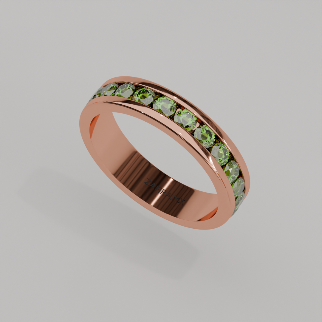 Anillo Churumbela Completa Peridoto Birthstone Agosto Canal (3.0mm) - Joyería Fina en Oro Sólido (10k, 14k, 18k) o Plata 0.925