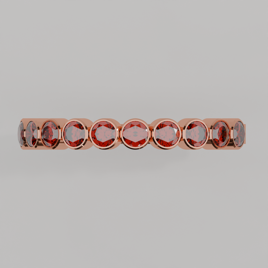 Anillo Media Churumbela Granate Birthstone Enero Bisel (3.0mm) - Joyería Fina en Oro Sólido (10k, 14k, 18k) o Plata 0.925