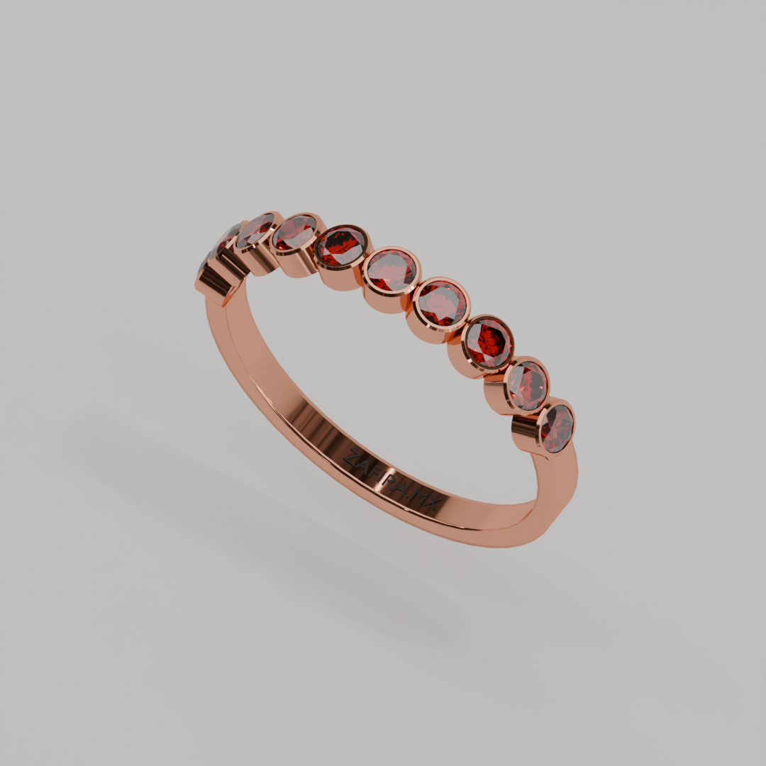 Anillo Media Churumbela Granate Birthstone Enero Bisel (3.0mm) - Joyería Fina en Oro Sólido (10k, 14k, 18k) o Plata 0.925