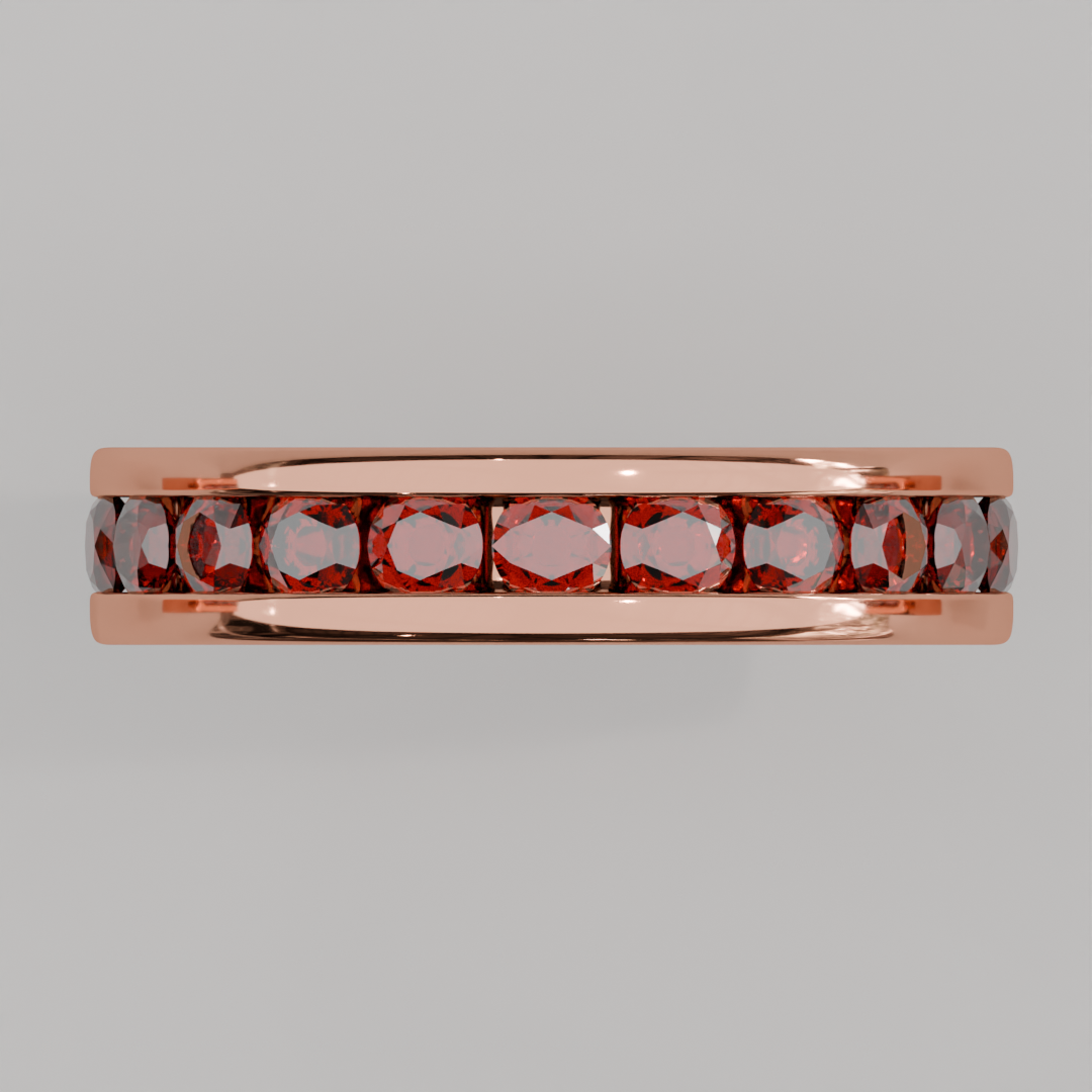 Anillo Churumbela Completa Granate Birthstone Enero Canal (3.0mm) - Joyería Fina en Oro Sólido (10k, 14k, 18k) o Plata 0.925