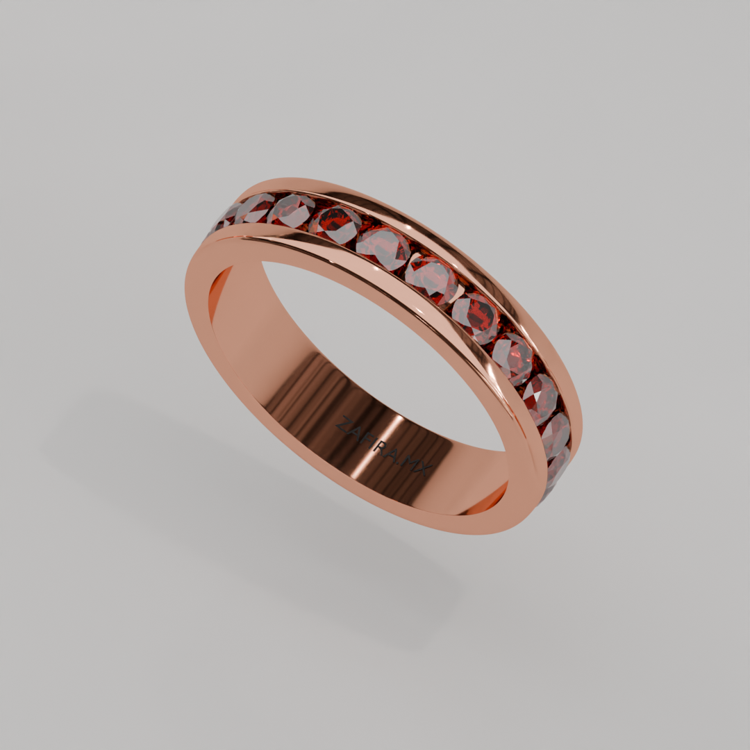 Anillo Churumbela Completa Granate Birthstone Enero Canal (3.0mm) - Joyería Fina en Oro Sólido (10k, 14k, 18k) o Plata 0.925
