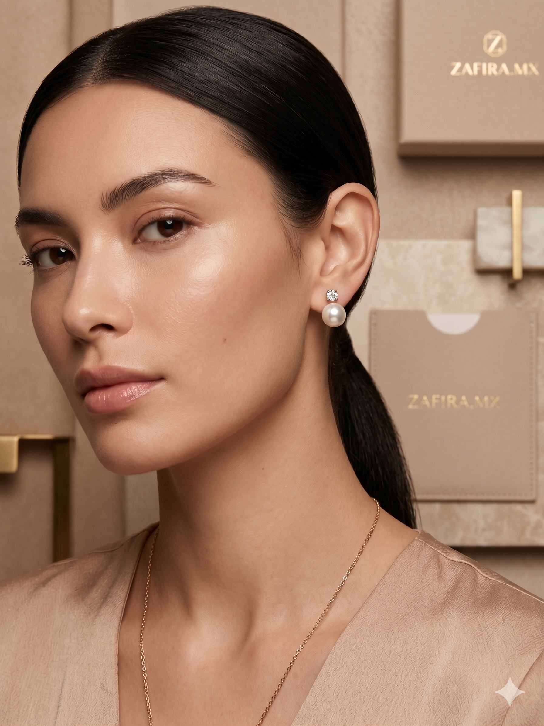 Arete perla con brillantes - Aretes de Oro (10k, 14k y 18k) y Plata 0.925